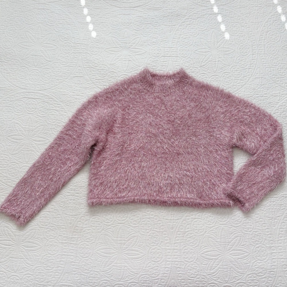 Zara Girls Fuzzy Knit Feather Yarn Sweater, Sparkle Pink Sz 13-14